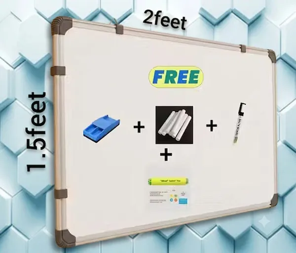 Preha_The_Smart_Choice_Pack_of_1_(_2_by_1.5_feet_)_Double_Sided_Non_Magnetic_Whiteboard_with_Marker_&_Duster_or_Chalk_and_Chalk_Holder_for_Study,_Office,_School,_Tuition_&_Home_Use