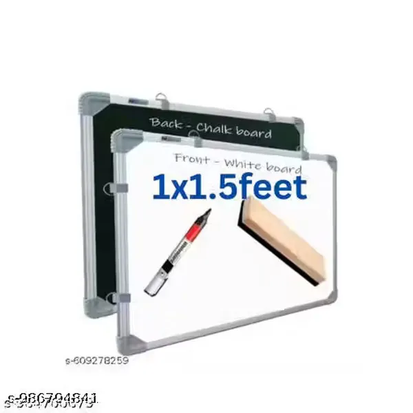 Preha_The_Smart_Choice_White_Board_1.5_feet_x2_feet_Double_Sided_Teaching_Boards_Both_Side_1.5x2_ft._Writing_Boards,_One_Side_WhiteBoard_&_Reverse_Side_Chalkboard_Surface_with_Whiteboard_Marker_and_Wooden_Duster