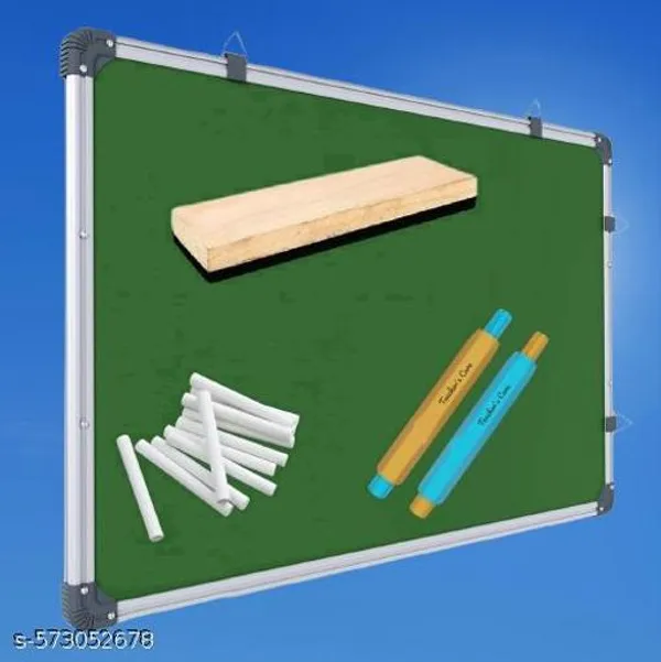 Preha_The_Smart_Choice_2x1._5_Feet_Non_Magnetic_Double_Sided_Chalk_Board_White_Board_Combo_Pack_With_1_Wooden_Duster,_2_Chalk_Holders,_10_Non_Dust_Chalk_Sticks_For_Kids_School_Teaching_59x41cms_Green