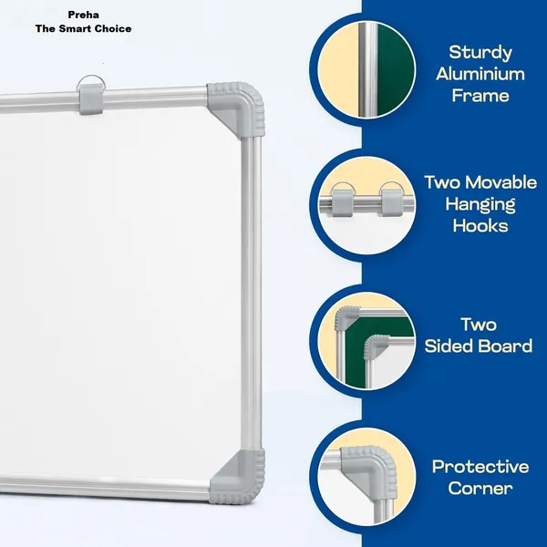 Preha_The_Smart_Choice_1.5x_2_Feet_Non_Magnetic_Double_Sided_Chalk_Board_and_White_Board_Combo_Pack_With_1_Wooden_Duster,_1_Marker,_1_Chalk_Holder,_10_Non_Dust_Chalk_Sticks_For_Kids_School_Teaching_60x41_cms