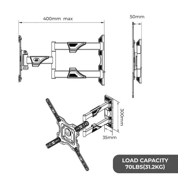 Preha_The_Smart_Choice_35_to_65_Inch_led_TV_Wall_Mount_Movable_Swivel_Corner_Bracket_P4,_Swivel_and_Tilt_Corner,_Full_Motion_Full_Motion_TV_Mount