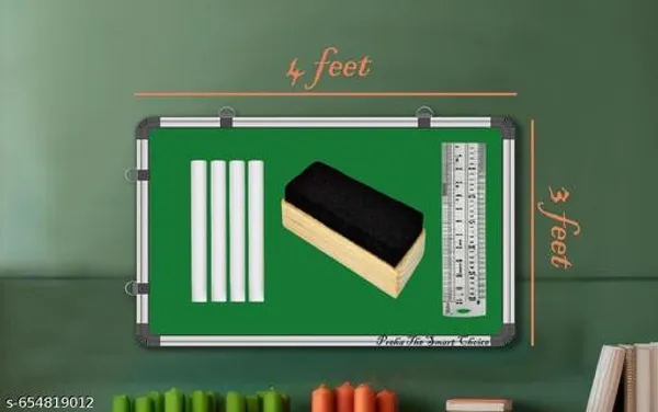 Preha_The_Smart_Choice_Non_Magnetic_(120CM_x_90CM)_4x3_Feet_Double_Sided_White_Board_and_Chalk_Board_Both_Side_Writing_Boards,_one_Side_White_Marker_and_Reverse_Side_Chalk_Board_Surface_-_Set_of_1_Combo_With_1_Wooden_Duster,_1_Chalk_Dibbi,_1_Scale_.
