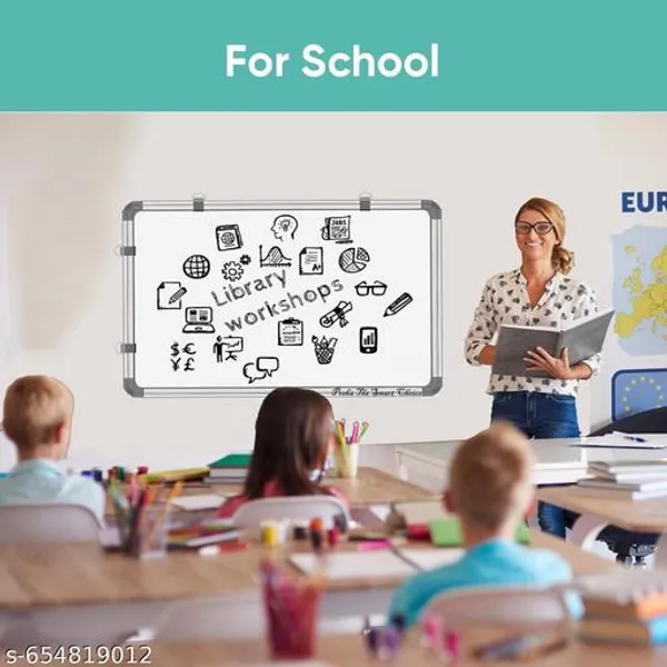 Preha_The_Smart_Choice_Non_Magnetic_(120CM_x_90CM)_4x3_Feet_Double_Sided_White_Board_and_Chalk_Board_Both_Side_Writing_Boards,_one_Side_White_Marker_and_Reverse_Side_Chalk_Board_Surface_-_Set_of_1_Combo_With_1_Wooden_Duster,_1_Chalk_Dibbi,_1_Scale_.