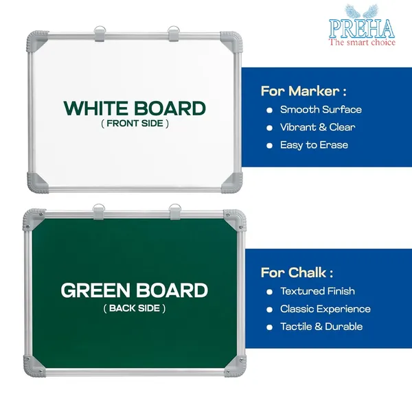 Preha_The_Smart_Choice_Non_Magnetic_1.5_Feet_X_2_Feet_Double_Sided_White_Board_And_Chalk_Board_Both_Side_Writing_Boards_One_Side_White_Surface_And_Reverse_Side_Green_Surface_1.5x2_Feet_Pack_Of_1