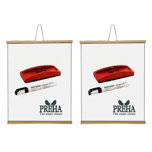 Preha_The_Smart_Choice_Non_Magnetic_1.5x2_Feet_white_Rollup_Combo_Wooden_White_Board_Marker_Board_18x24_In_Whiteboards_White_-_Pack_of_2