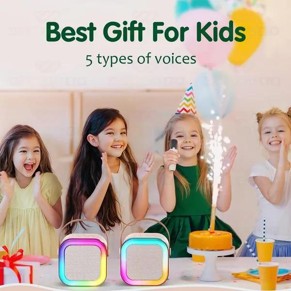 White_Metal_Mesh_Grille,_Leather_Handle,_Durable_Plastic_Body_Bluetooth_Karaoke_Speaker_For_Kids