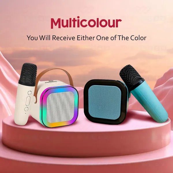 White_Metal_Mesh_Grille,_Leather_Handle,_Durable_Plastic_Body_Bluetooth_Karaoke_Speaker_For_Kids