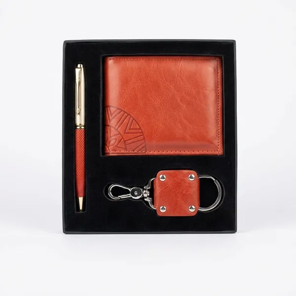 Reddish_Brown_Pu_Leather_Purse_Pen_Keychain_Executive_Gift_Combo