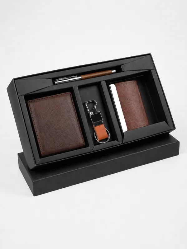 Brown_Pu_Leather_Purse_Pen_Keychain_Cardholder_Combo