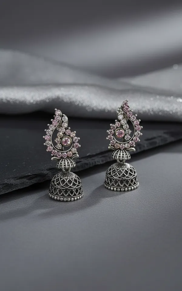 Oxidized_Silver_Alloy_Peacock_Jhumka_Earrings_For_Women_-_Pack_Of_2