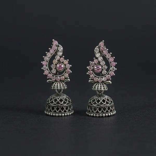 Oxidized_Silver_Alloy_Peacock_Jhumka_Earrings_For_Women_-_Pack_Of_2