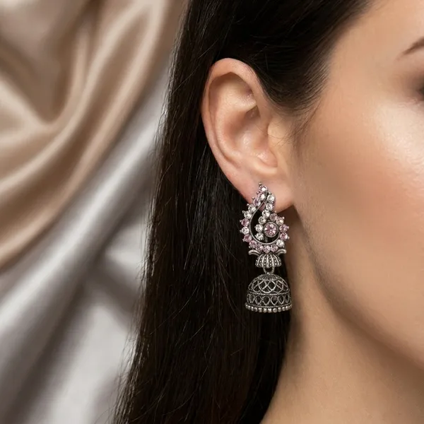 Oxidized_Silver_Alloy_Peacock_Jhumka_Earrings_For_Women_-_Pack_Of_2