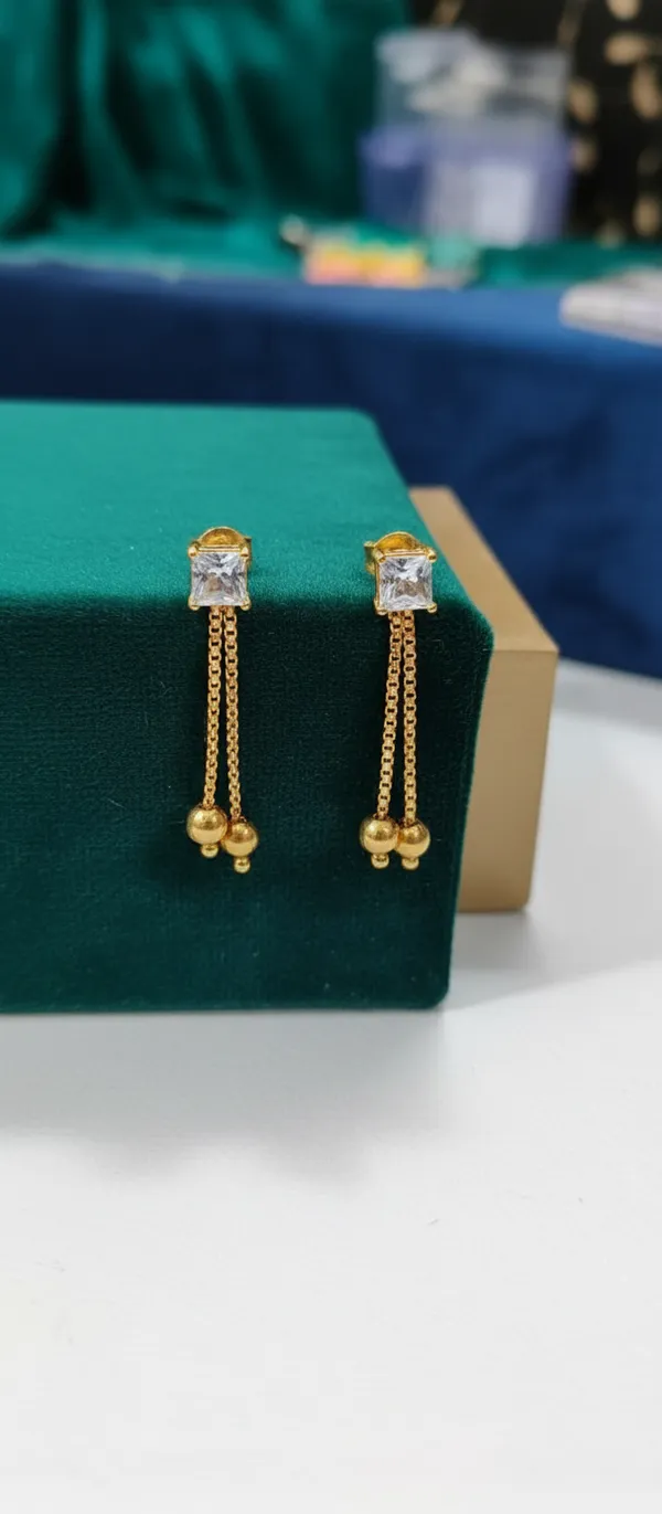 Golden_Alloy_Crystal_Square_Stud_Chain_Drop_Earrings_For_Women_-_Pack_Of_2