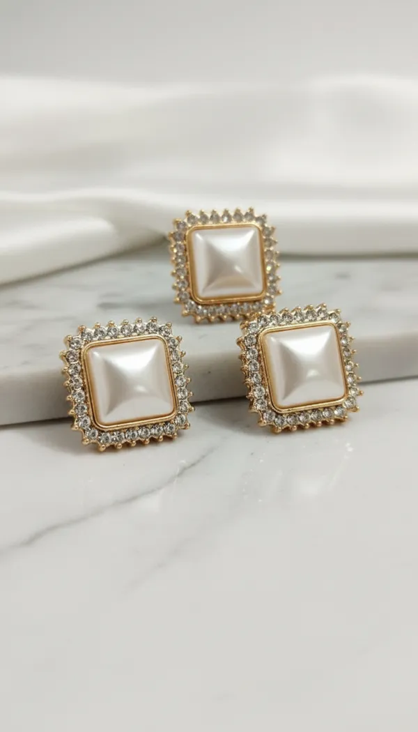Golden_Alloy_Square_Pearl_Crystal_Border_Stud_Earrings_And_White_Crystal_Rectangular_Halo_Stud_Earrings_For_Women_(Pack_Of_2)