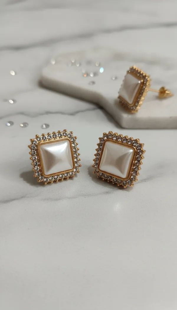 Golden_Alloy_Square_Pearl_Crystal_Border_Stud_Earrings_For_Women_-_Pack_Of_2