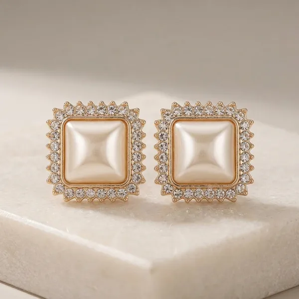 Golden_Alloy_Square_Pearl_Crystal_Border_Stud_Earrings_For_Women_-_Pack_Of_2