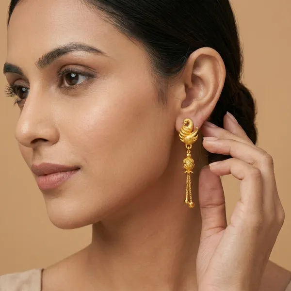 Gold_Plated_Swan_Design_Drop_Earrings_For_Women_Traditional_Lightweight_Earrings