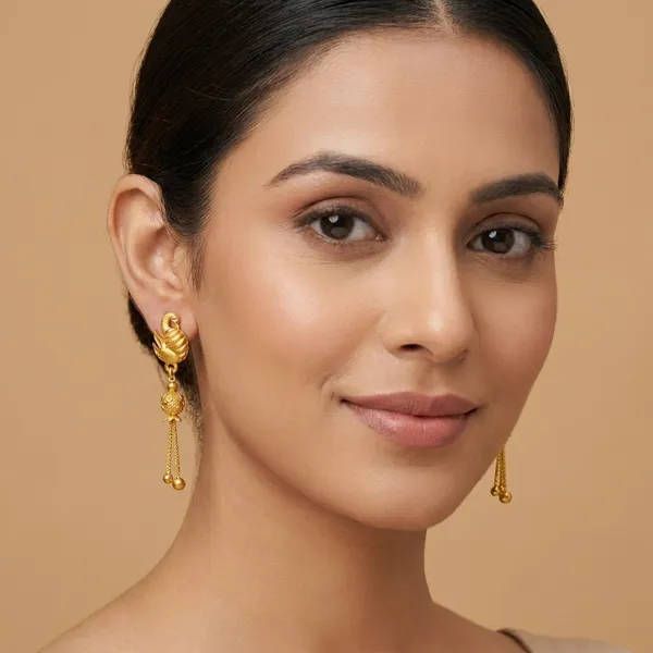 Gold_Plated_Swan_Design_Drop_Earrings_For_Women_Traditional_Lightweight_Earrings