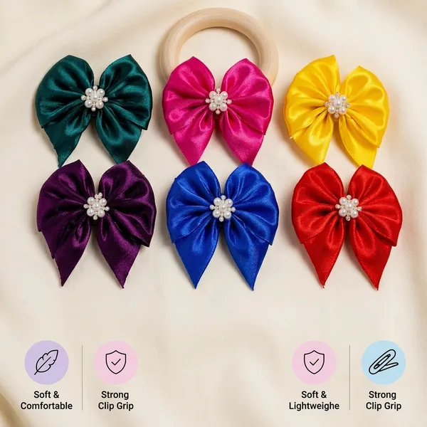Satin_Silky_Stylish_Hair_Parel_Bows_For_Girls_Women_With_Tail_Multicolor