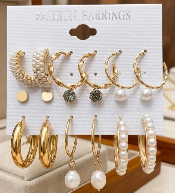 All_In_One_Stylish_Hoop_Pearl_Stud_Earring_Set_9_Pairs
