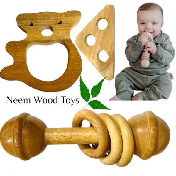 Gift_Perfect_Neem_Wood_Teether_Set_Natural_Rattle_Duo_By_Sreeja_Shillcraft_(Pack_Of_3)