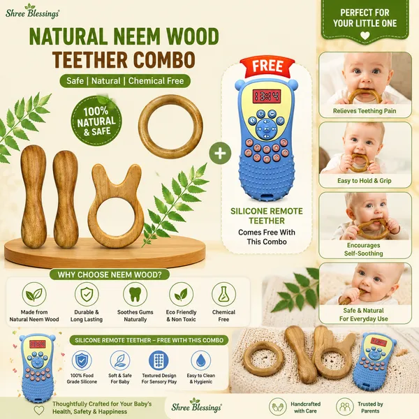 Natural_Neem_Wood_Baby_Teether_with_Silicone_Remote_Shape_Teether_Free