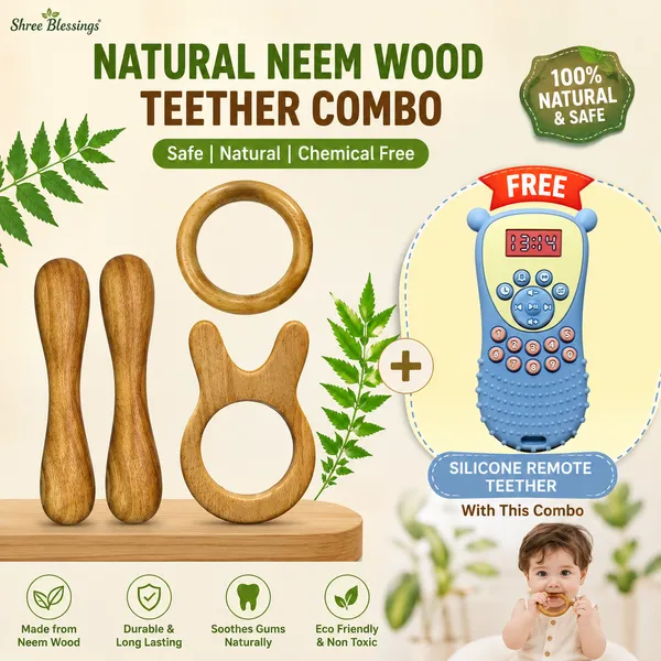 Natural_Neem_Wood_Baby_Teether_with_Silicone_Remote_Shape_Teether_Free