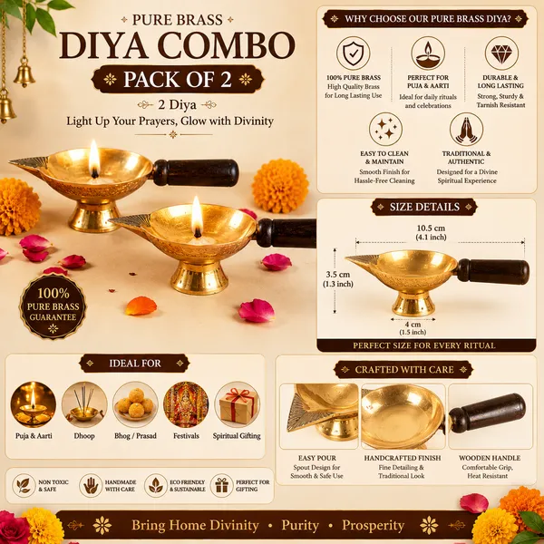 Shreeja_Shilpcraft_Handmade_Pure_Brass_Diya_Set_of_2_with_Wooden_Handle