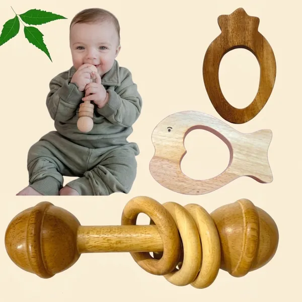 Natural_Neem_Wood_Baby_Rattles_With_Fish_Shaped_And_Strawberry_Shaped_Teether_(Set_Of_Combo_3)