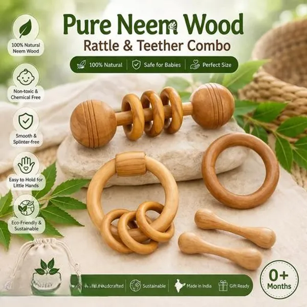 Eco_Friendly_Neem_Wood_Baby_Rattle_Teether_Handmade_Infant_Toys__(Set_Of_Combo__5)