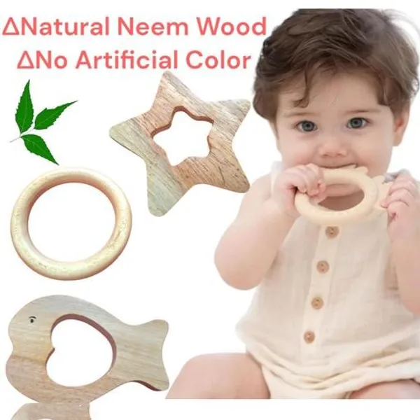 Natural_Neem_Wood_Baby_Teether_Star_&_Inch_Fish_4Inch_Ring__4Inch_No_Artificial_Color_100_Natural_(Set_Of_Combo_3)