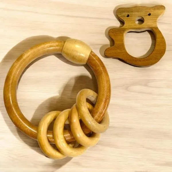 Natural_Neem_Wood_Ring_Rattle_With_Bear_Shaped_Teether_Organic_Safe_Baby_Toy_100_Natural_Neem_Wood_(Set_Of_Combo_3)