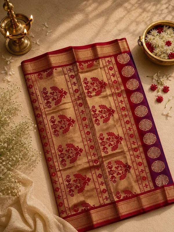 Dark_Wine__Art_Silk_Paithani_Saree_With_All_over_Zari_Weaves_&_Contrast_Border
