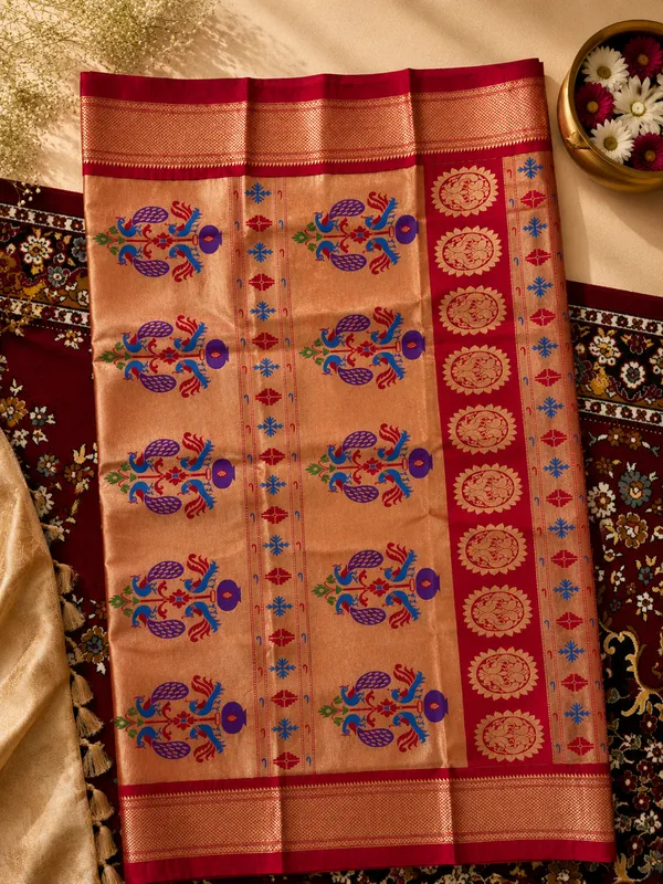 Art_Silk_Paithani_Saree_With_All_over_Zari_Weaves_&_Contrast_Border