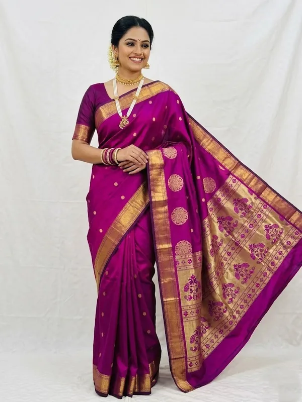 Purple_Wine_Semi_Silk_Self_Paithani_Saree_with_All_Over_Zari_Weave