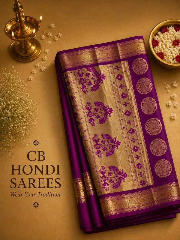 Purple_Wine_Semi_Silk_Self_Paithani_Saree_with_All_Over_Zari_Weave