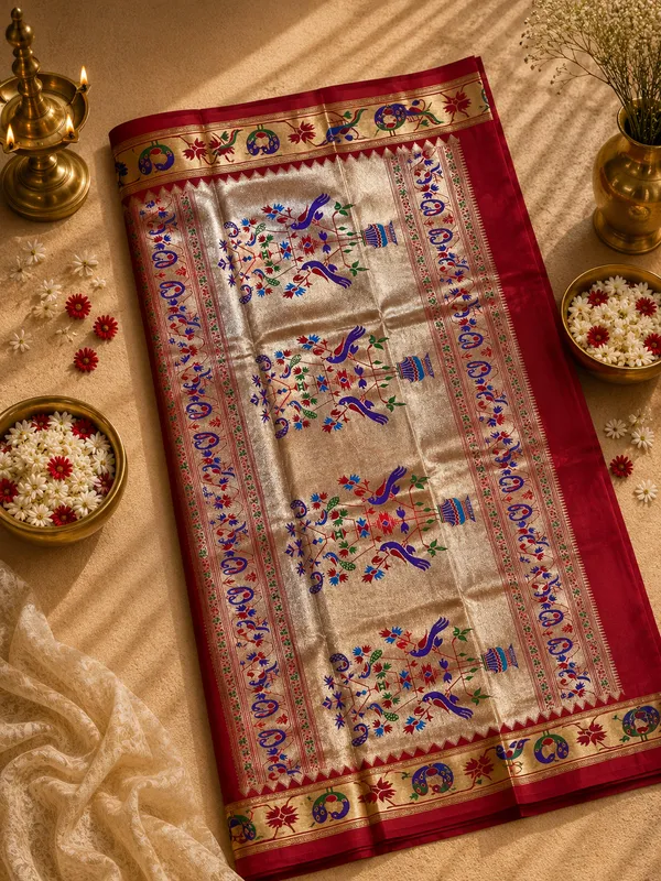 Dark_Wine_Kuttu_Paithani_Saree_with_Peacock_Border