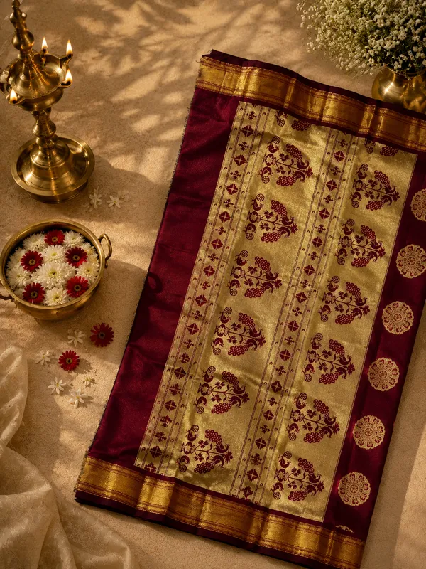 Wine_Red_Semi_Silk_Self_Paithani_Saree_with_All_Over_Zari_Weave