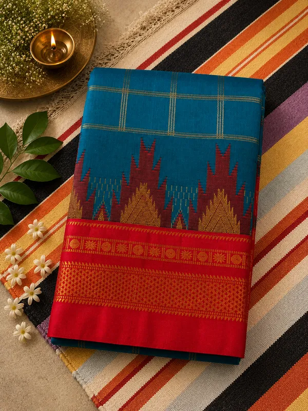 Ilkal_Saree_with_Zari_Checked_Pattern