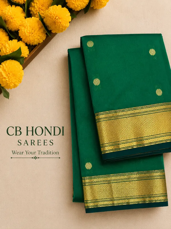 Dark_Green_Semi_Silk_Self_Paithani_Saree_with_All_Over_Zari_Weave