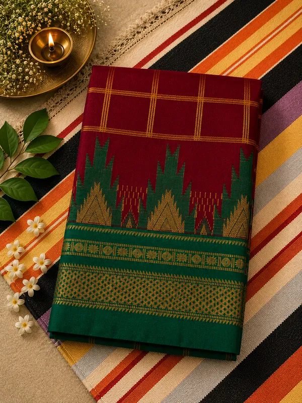 Ilkal_Saree_with_Zari_Checked_Pattern