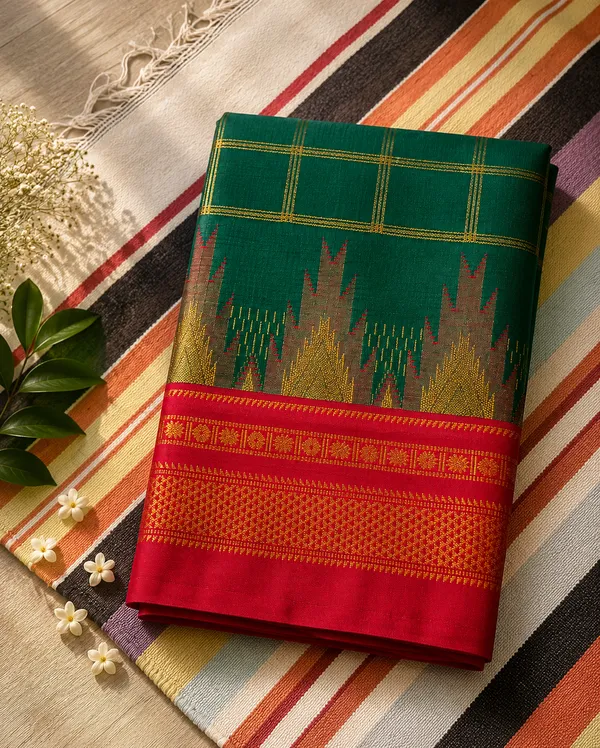 Ilkal_Saree_with_Zari_Checked_Pattern