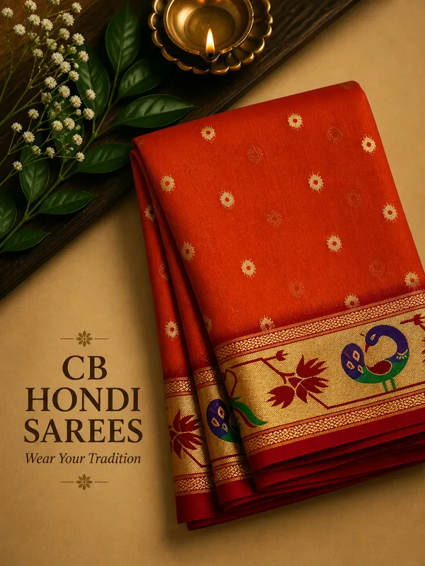 Orange_Kuttu_Paithani_Saree_with_Peacock_Border