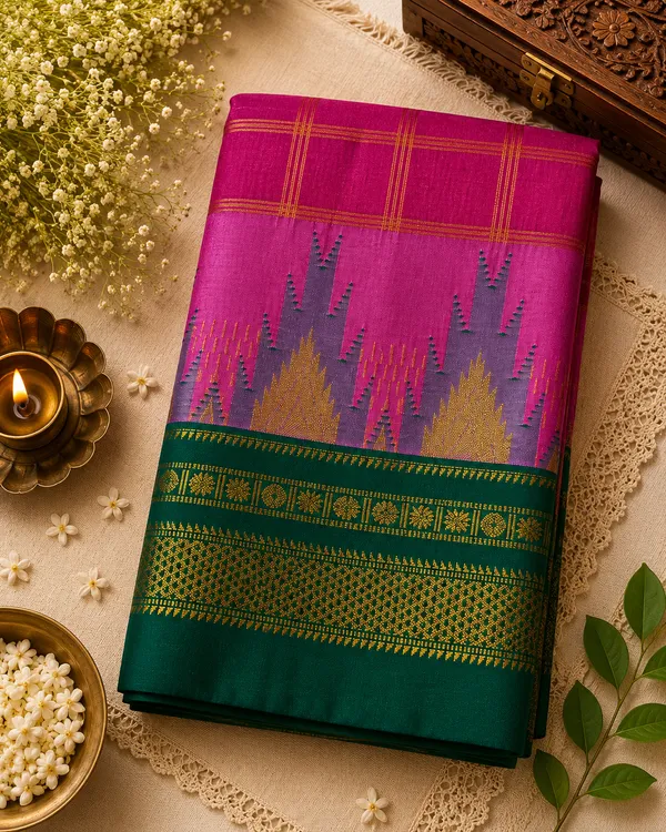 Ilkal_Saree_with_Zari_Checked_Pattern