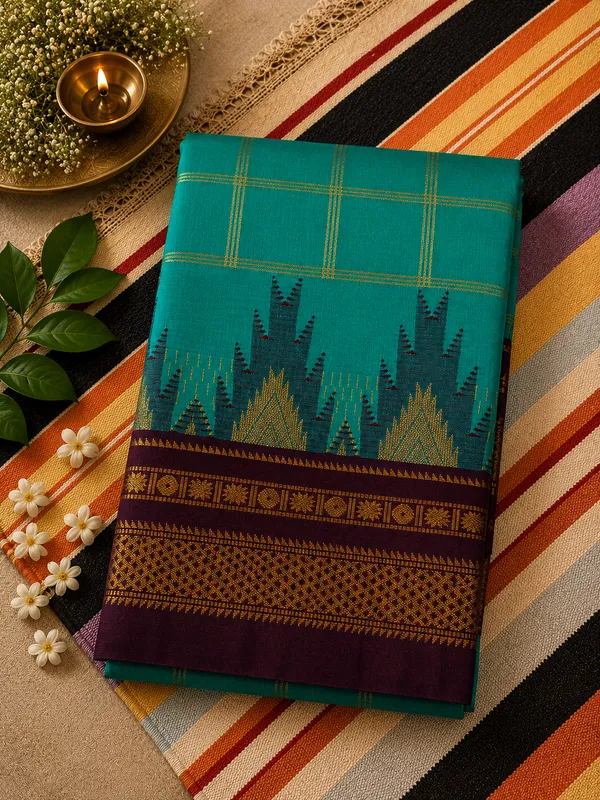 Ilkal_Saree_with_Zari_Checked_Pattern