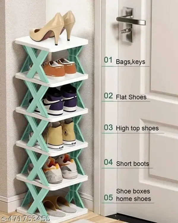 White_And_Green_plastic_Stackable_Modular_Shoe_Rack