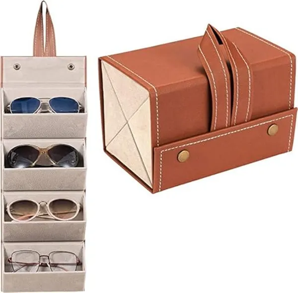 Brown_And_White_Leather_Foldable_4-Slot_Travel_Sunglasses_Organizer