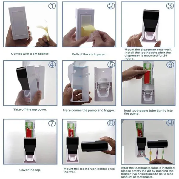 Black_And_White_Plastic_Toothpaste_Dispenser_With_Toothbrush_Holder