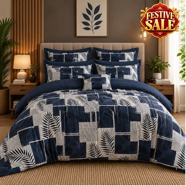 Trufinsh_Navy_Blue_Geometric_Cotton_400_TC_Double_Bedsheet_Set-Bookfold_Gift_Packaging