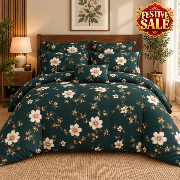 Trufinsh_Teal_Floral_Cotton_400_TC_Double_Bedsheet_Set_|_Bookfold_Gift_Packaging